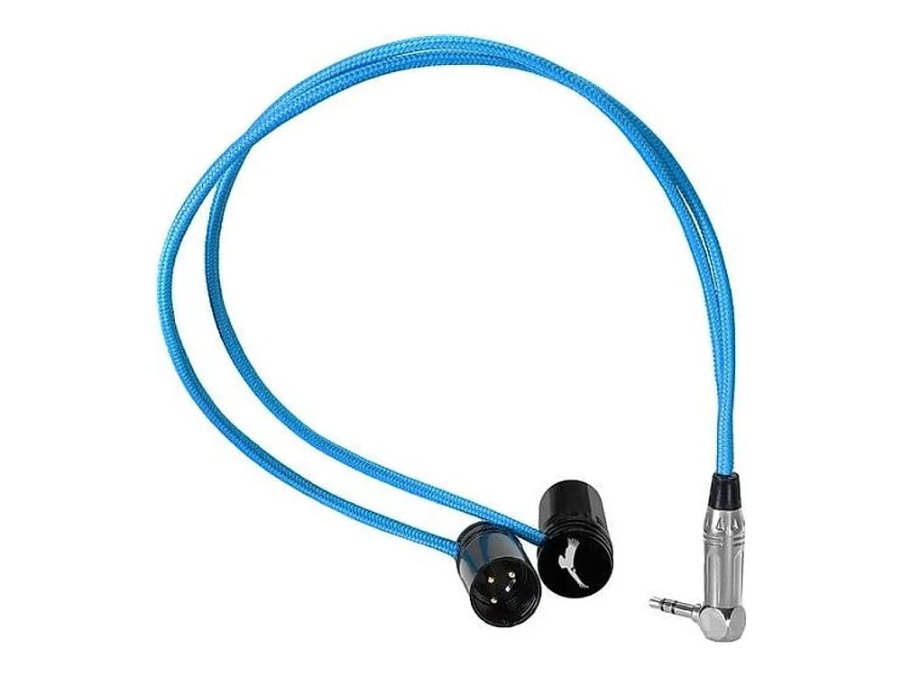 Kondor Blue Dual Low-Profile Right-Angle XLR Male to 3.5mm TRS Cable (16in)