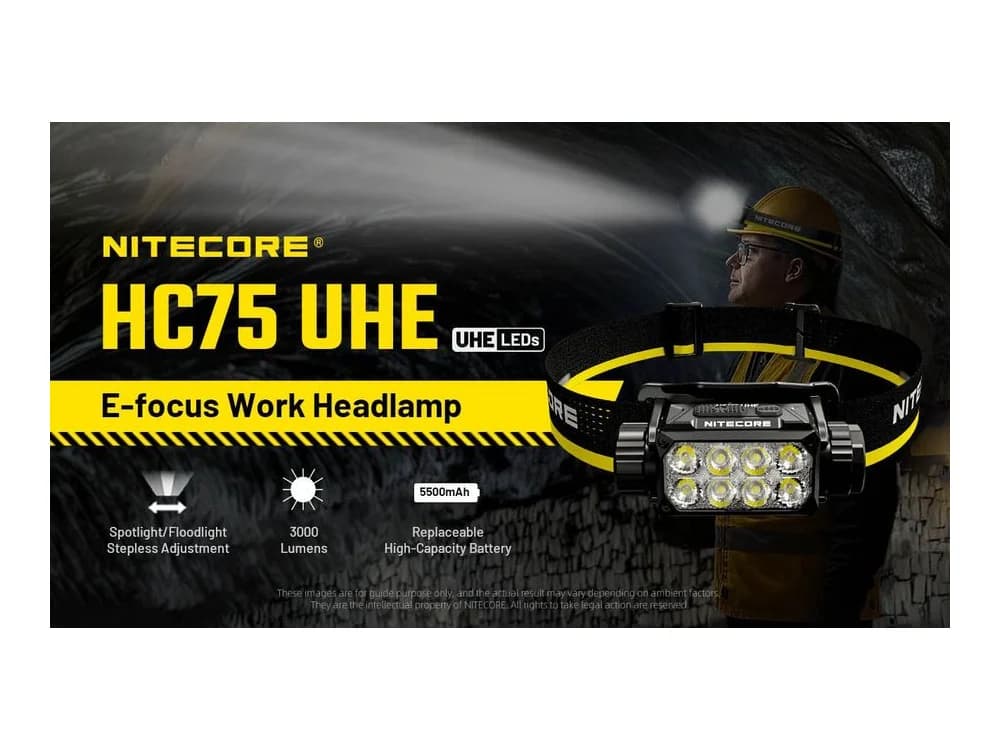 Nitecore HC75 UHE 3000 Lumen USB-C Rechargeable Zoomable Work Headlamp view 2