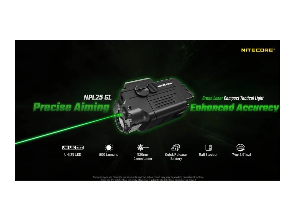 Nitecore NPL25 GL 900 Lumen Rechargeable Mounted Flashlight with Green Laser Sight view 2
